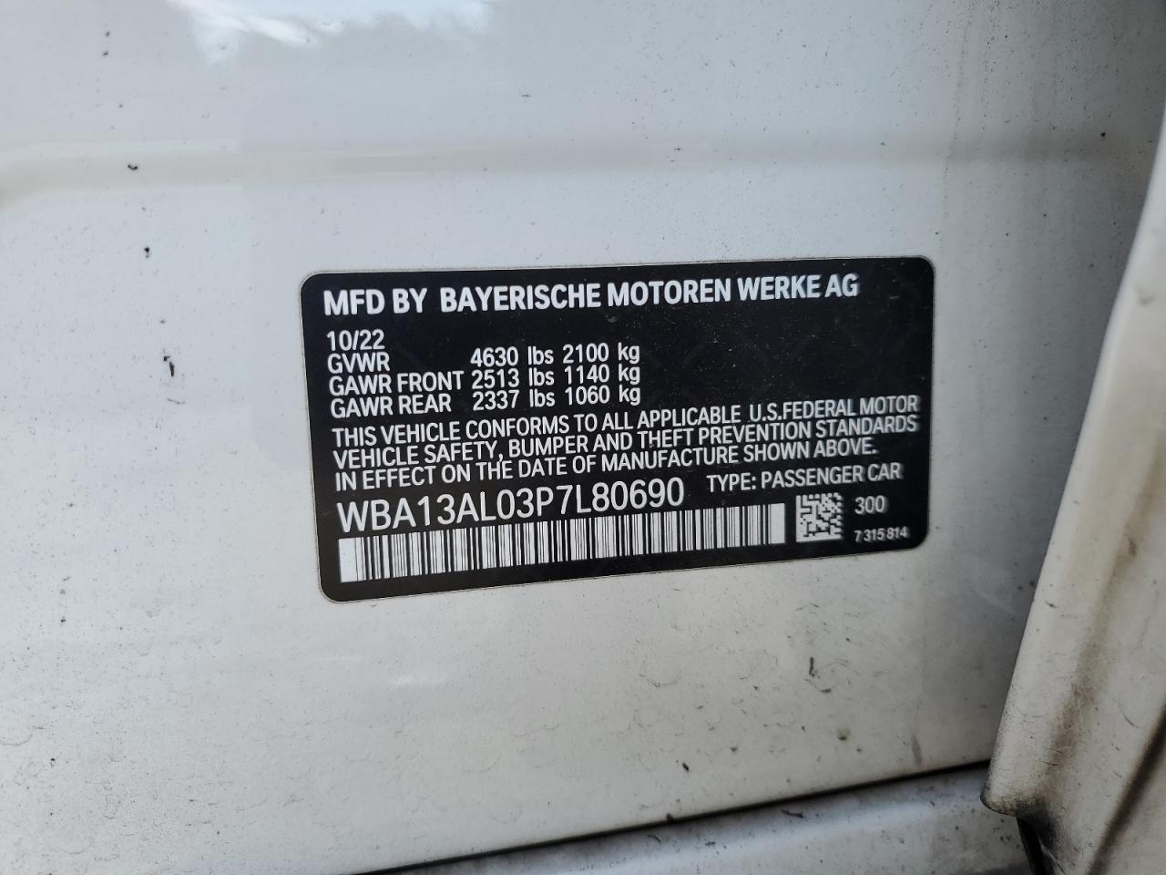 2023 BMW M235XI VIN:WBA13AL03P7L80690