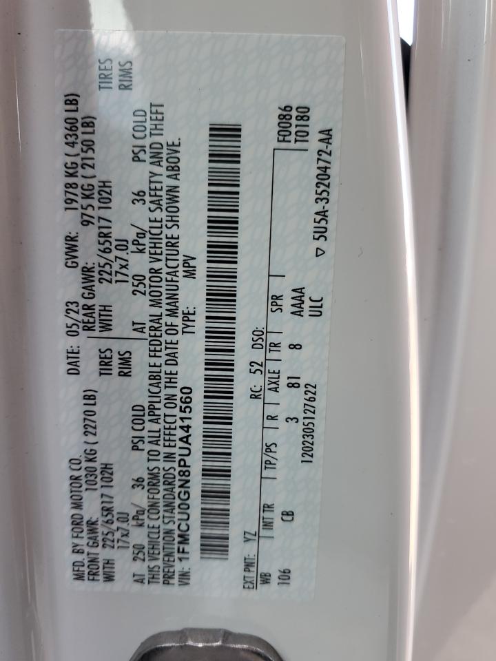 2023 FORD ESCAPE ACTIVE VIN:1FMCU0GN8PUA41560