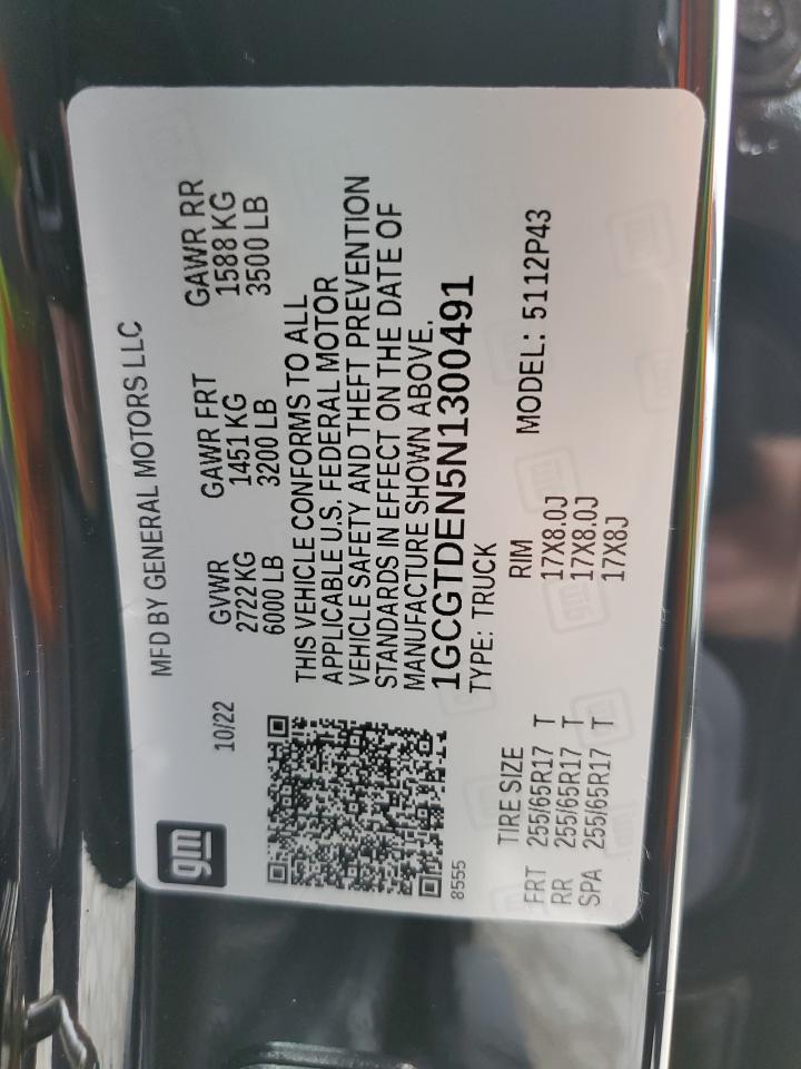 2022 CHEVROLET COLORADO Z71 VIN:1GCGTDEN5N1300491