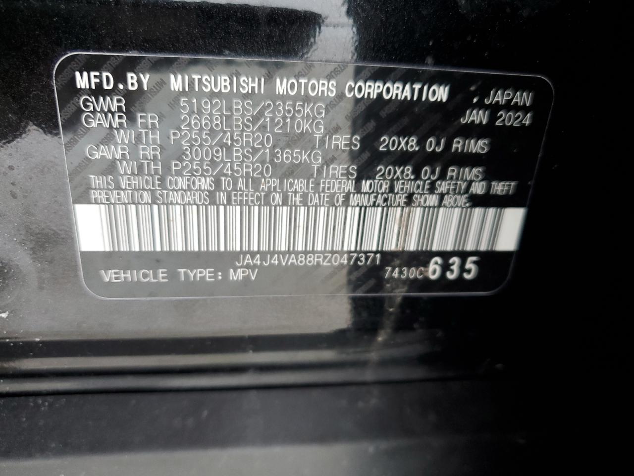 2024 MITSUBISHI OUTLANDER SE VIN:JA4J4VA88RZ047371