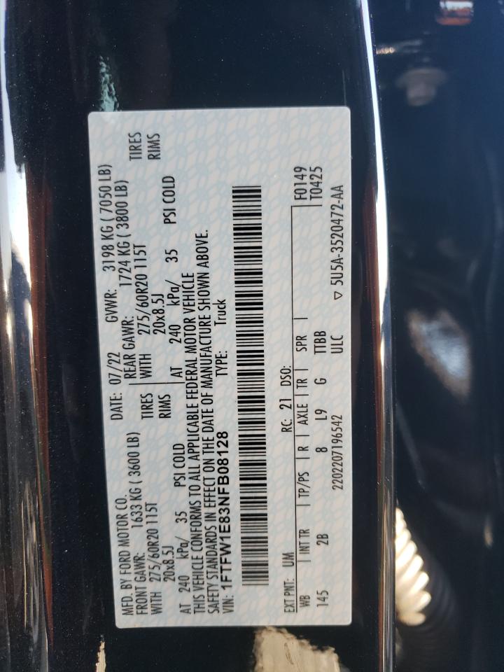 2022 FORD F150 SUPERCREW VIN:1FTFW1E83NFB08128