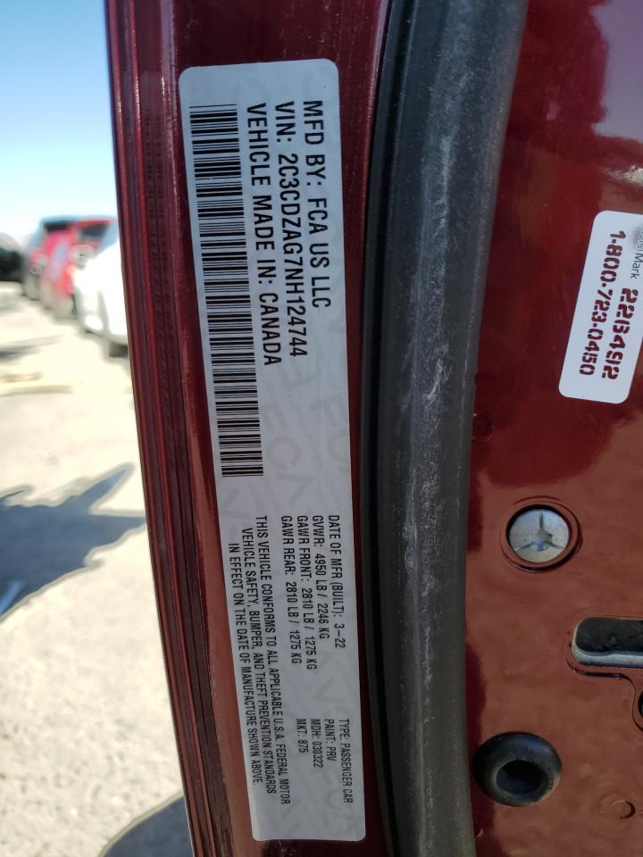 2022 DODGE CHALLENGER SXT VIN:2C3CDZAG7NH124744