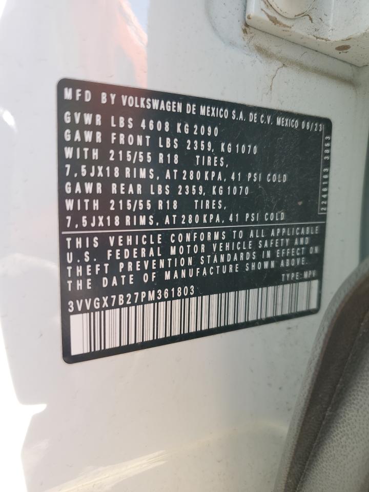 2023 VOLKSWAGEN TAOS S VIN:3VVGX7B27PM361803
