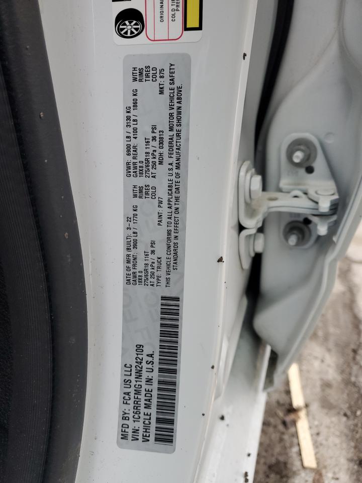 2022 RAM 1500 BIG HORN/LONE STAR VIN:1C6RRFMG1NN242109