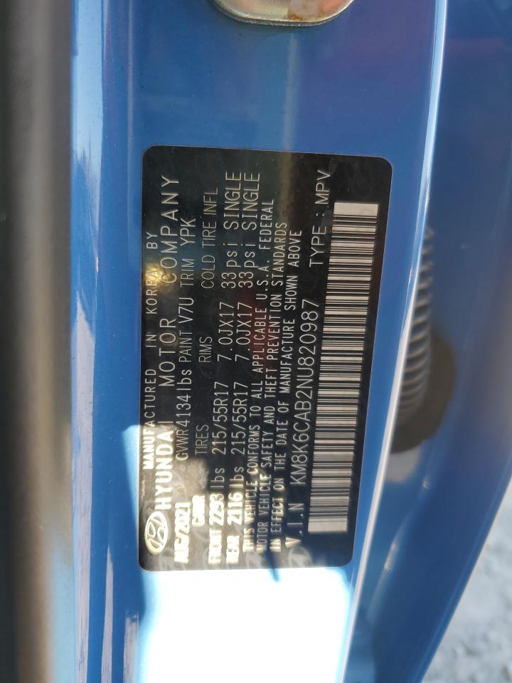 2022 HYUNDAI KONA SEL VIN:KM8K6CAB2NU820987