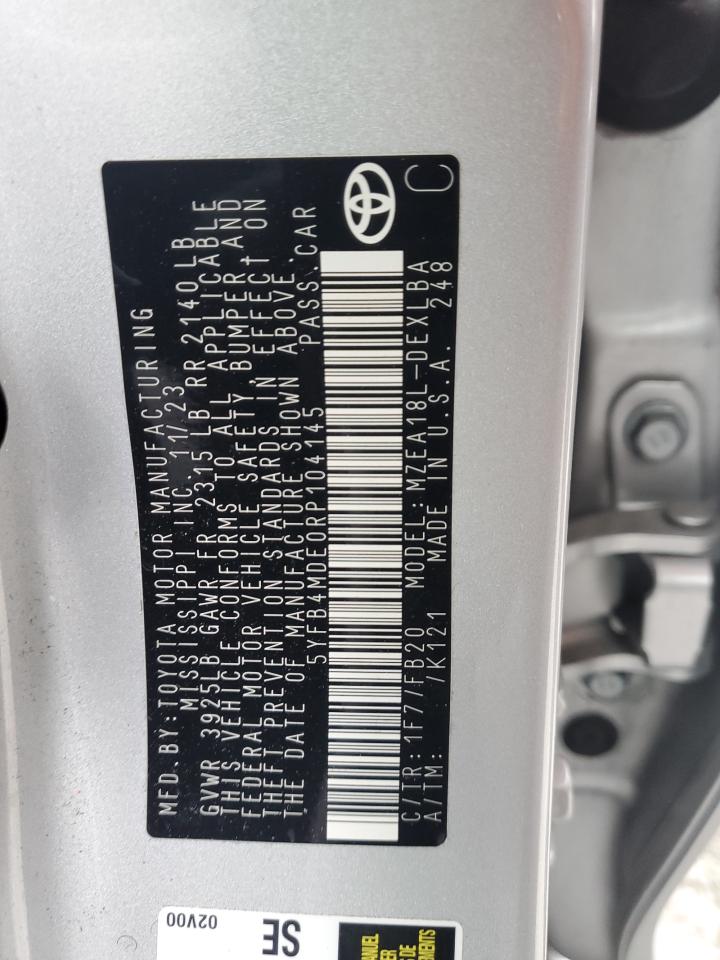 2024 TOYOTA COROLLA LE VIN:5YFB4MDE0RP104145