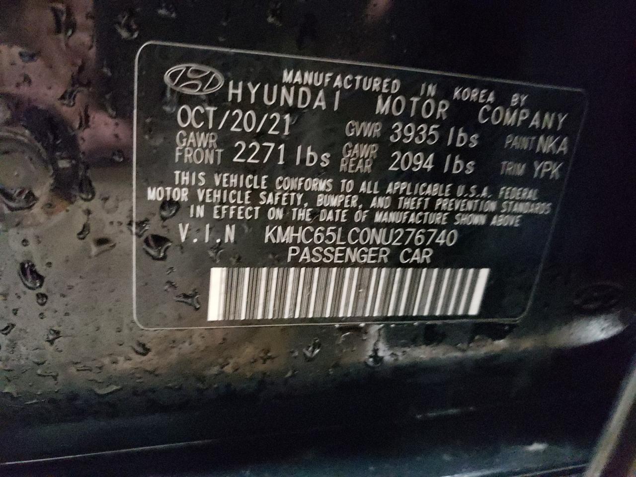 2022 HYUNDAI IONIQ BLUE VIN:KMHC65LC0NU276740