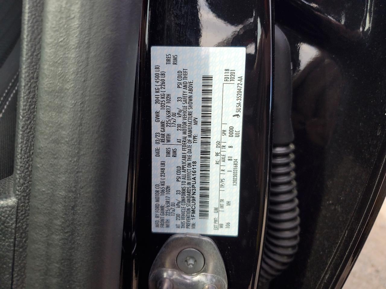 2023 FORD ESCAPE VIN:1FMCU9FN3PUA16118