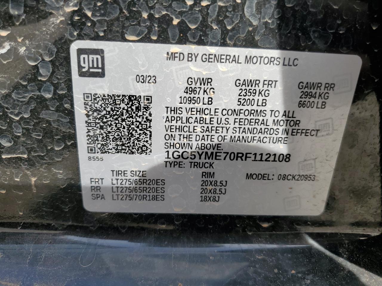 2024 CHEVROLET SILVERADO K2500 CUSTOM VIN:1GC5YME70RF112108