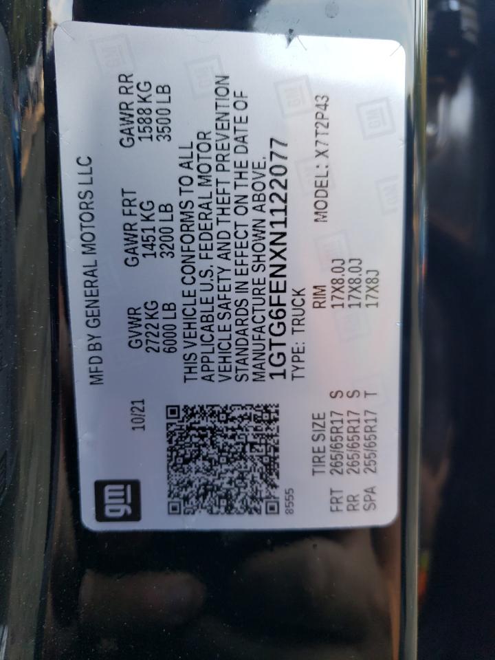 2022 GMC CANYON AT4 VIN:1GTG6FENXN1122077