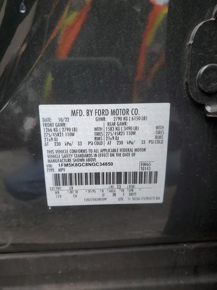 2022 FORD EXPLORER ST VIN:1FM5K8GC8NGC34850