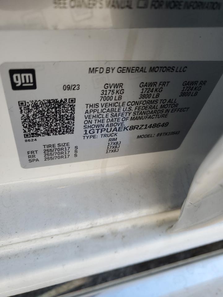 2024 GMC SIERRA K1500 VIN:1GTPUAEK8RZ148649
