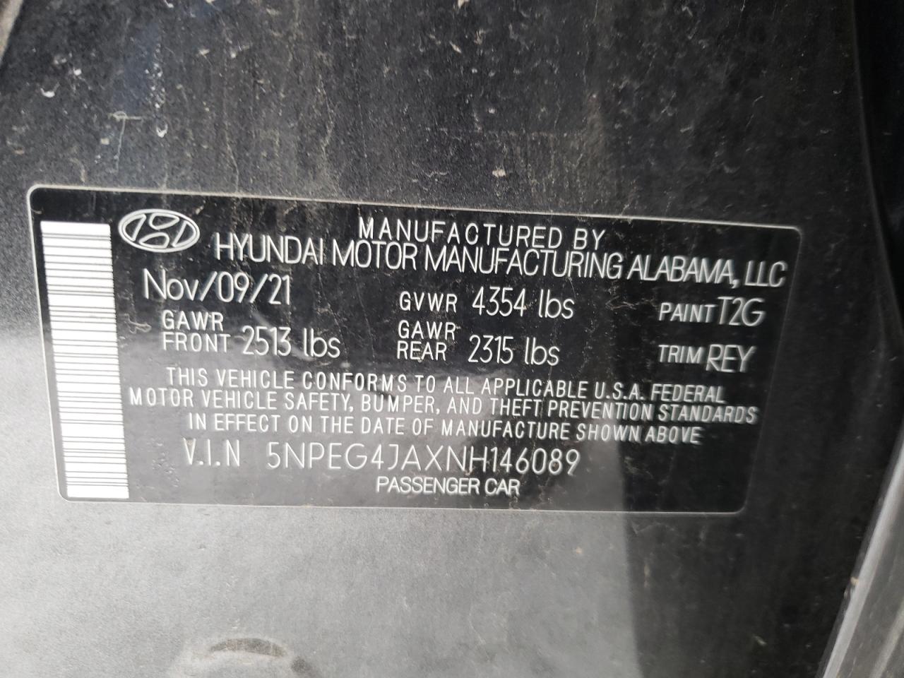 2022 HYUNDAI SONATA SE VIN:5NPEG4JAXNH146089