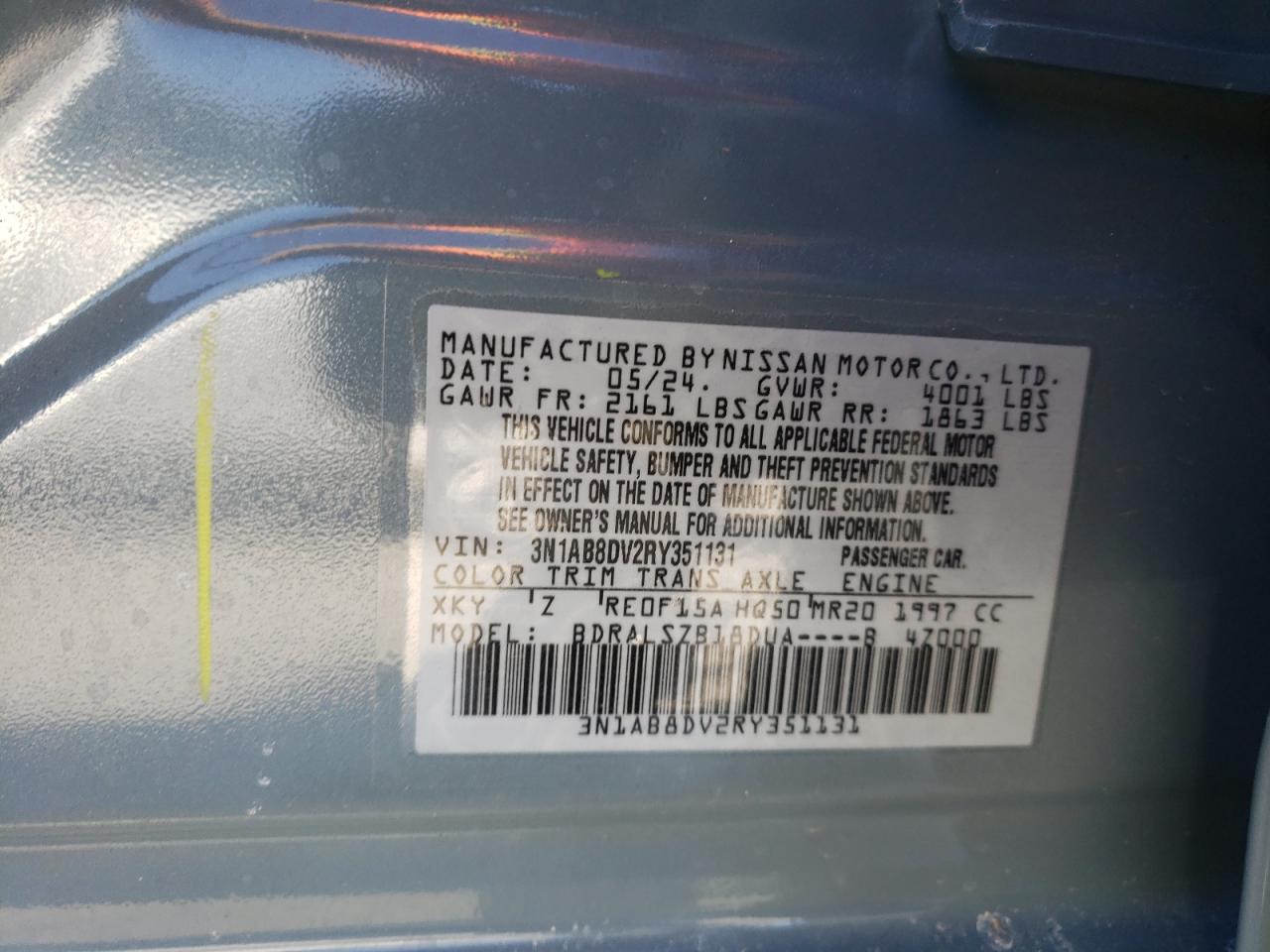 2024 NISSAN SENTRA SR VIN:3N1AB8DV2RY351131