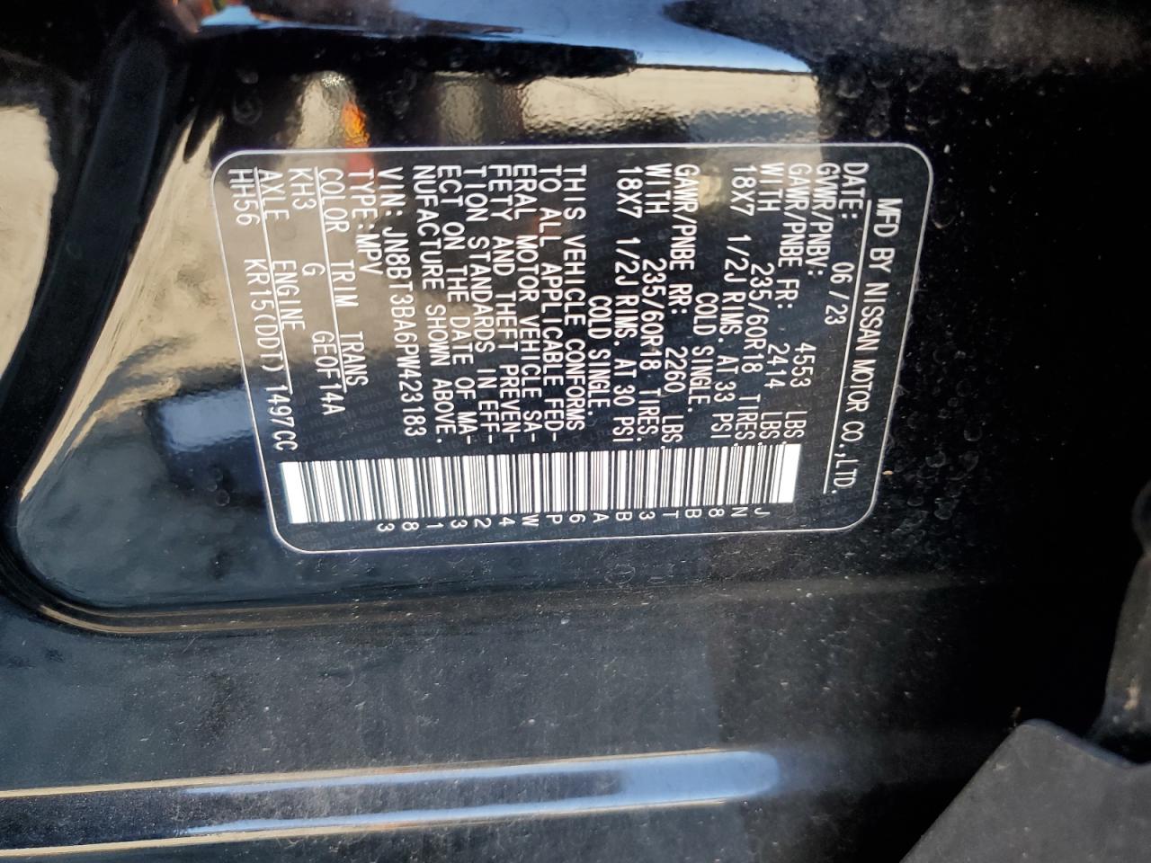 2023 NISSAN ROGUE SV VIN:JN8BT3BA6PW423183