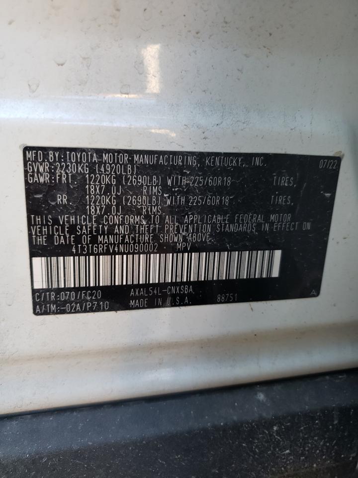 2022 TOYOTA RAV4 SE VIN:4T3T6RFV4NU090002