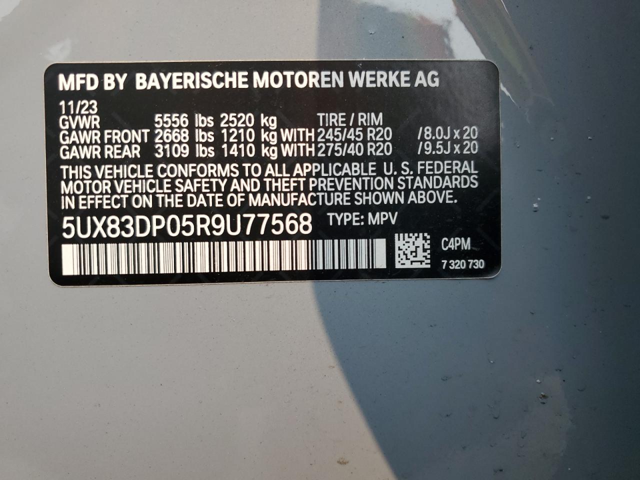 2024 BMW X3 M40I VIN:5UX83DP05R9U77568