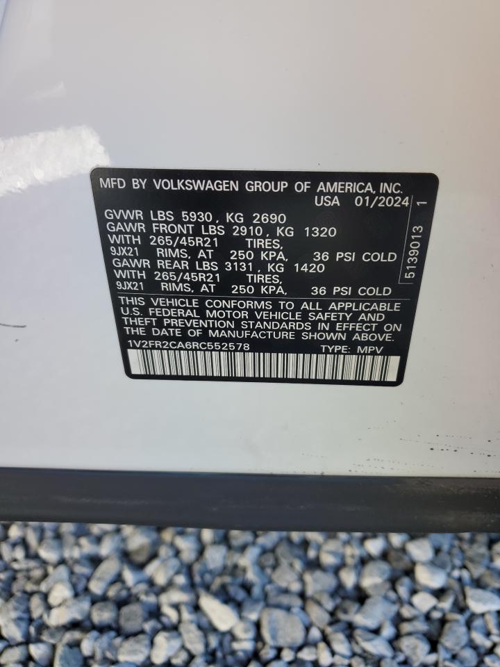 2024 VOLKSWAGEN ATLAS SEL PREMIUM R-LINE VIN:1V2FR2CA6RC552578