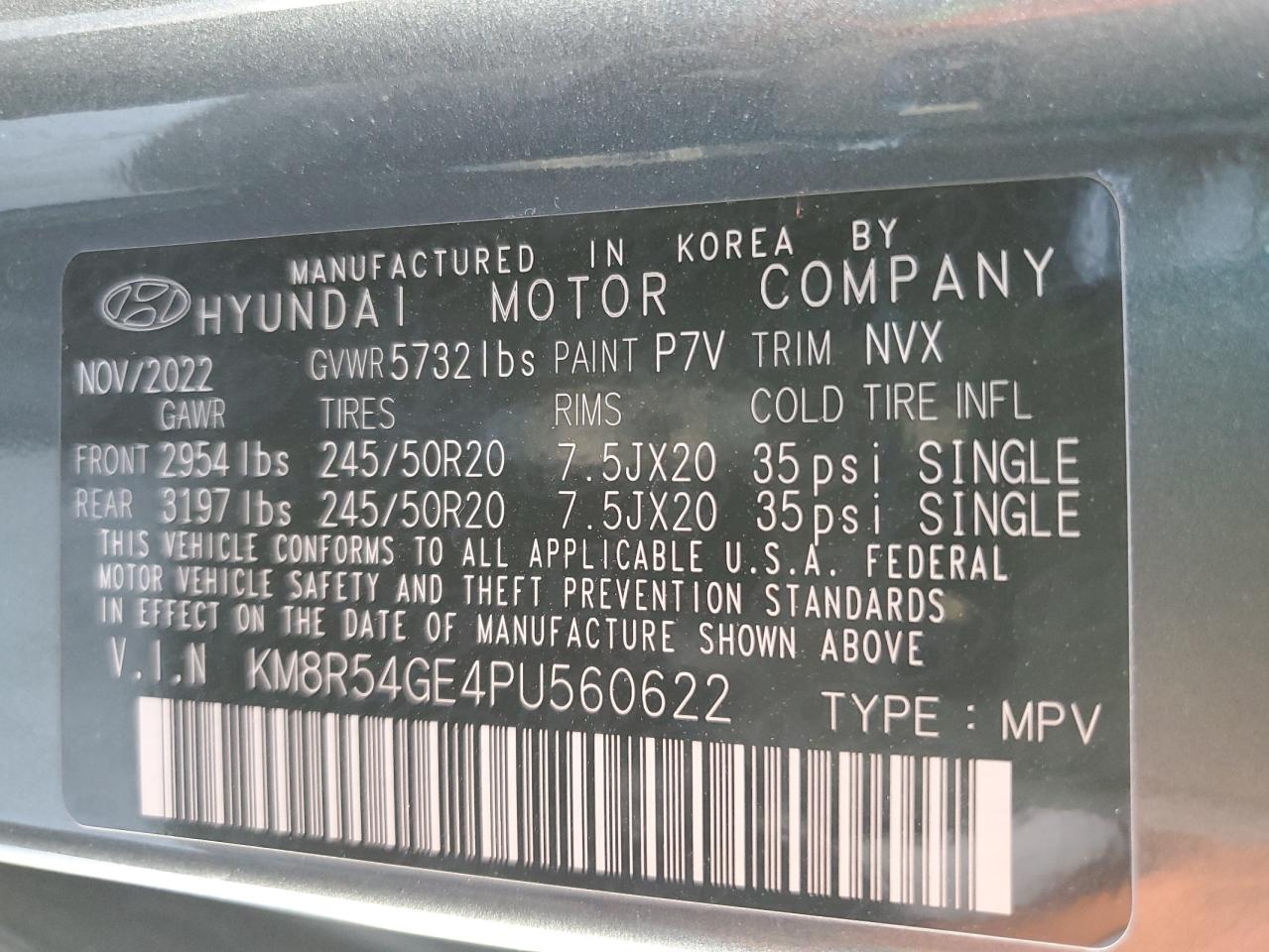 2023 HYUNDAI PALISADE LIMITED VIN:KM8R54GE4PU560622