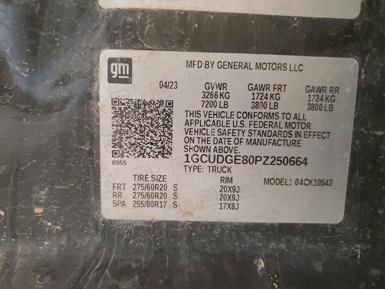 2023 CHEVROLET SILVERADO K1500 LTZ VIN:1GCUDGE80PZ250664