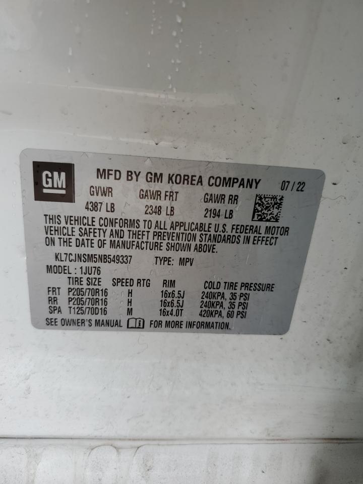 2022 CHEVROLET TRAX LS VIN:KL7CJNSM5NB549337