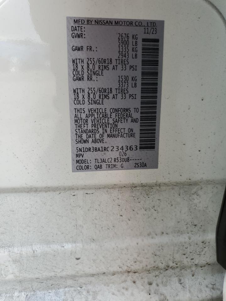 2024 NISSAN PATHFINDER SV VIN:5N1DR3BA1RC234363