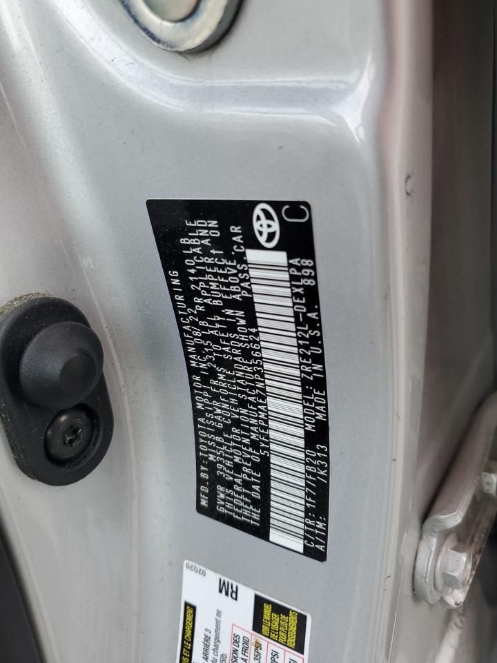 2022 TOYOTA COROLLA LE VIN:5YFEPMAE7NP356624