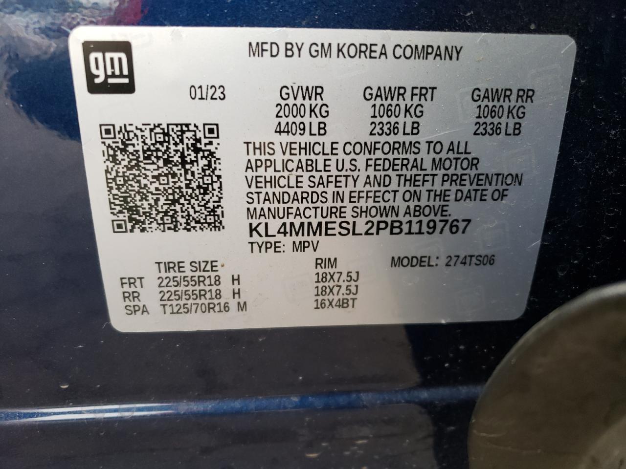 2023 BUICK ENCORE GX SELECT VIN:KL4MMESL2PB119767