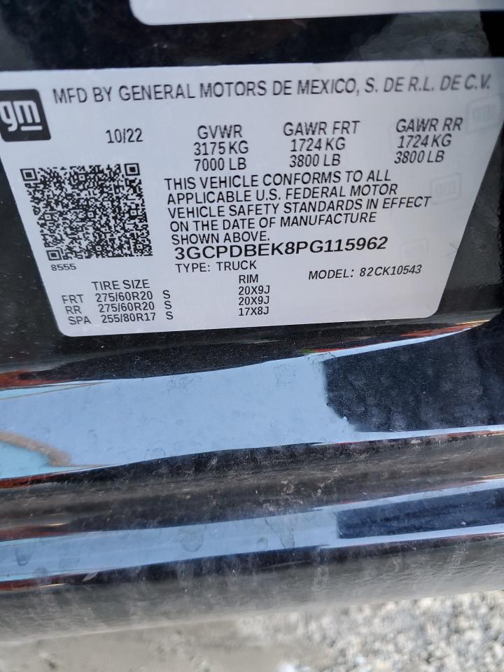 2023 CHEVROLET SILVERADO K1500 CUSTOM VIN:3GCPDBEK8PG115962