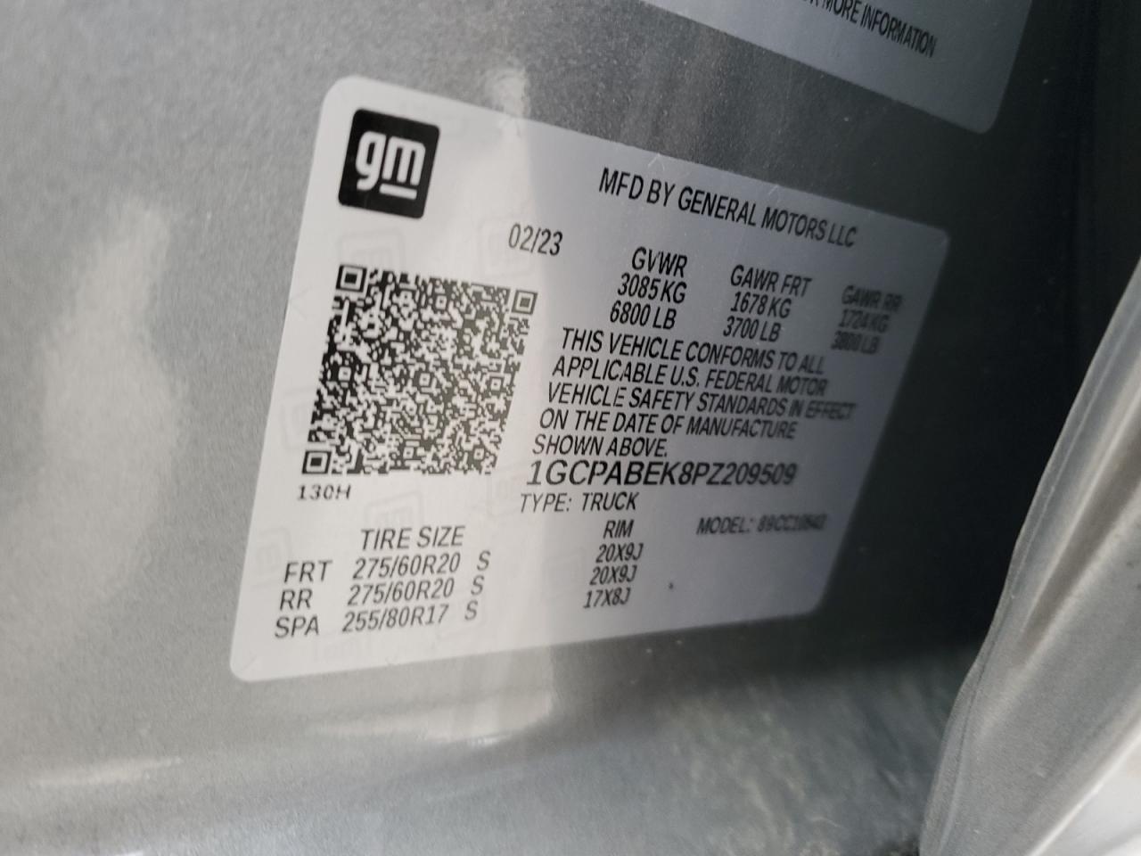 2023 CHEVROLET SILVERADO C1500 CUSTOM VIN:1GCPABEK8PZ209509