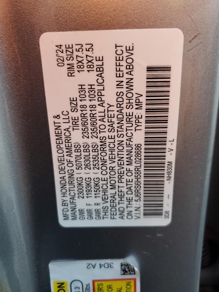 2024 HONDA CR-V SPORT VIN:5J6RS6H58RL028686