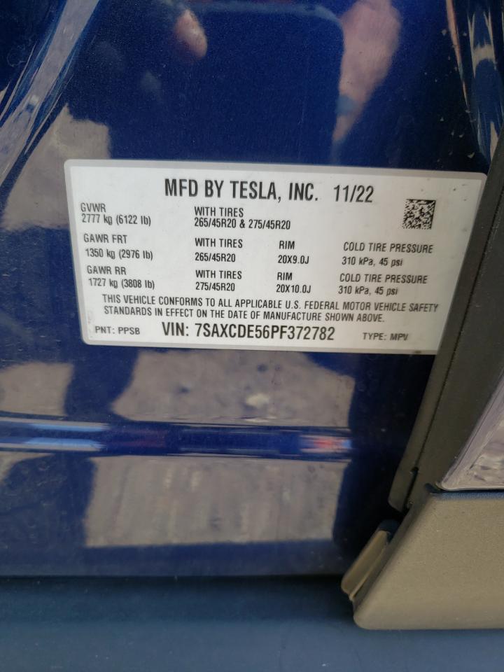 2023 TESLA MODEL X VIN:7SAXCDE56PF372782