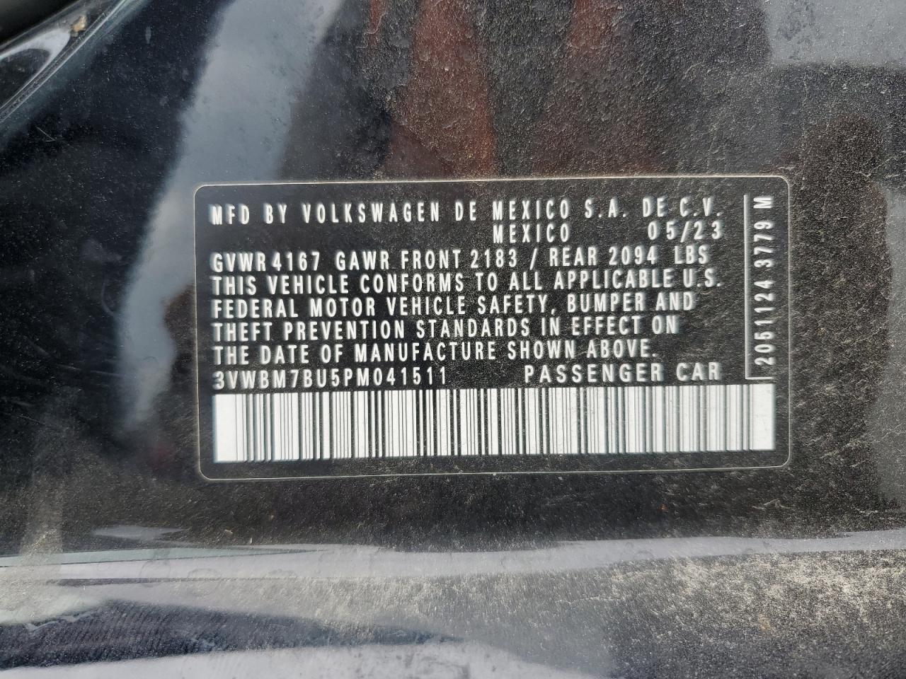 2023 VOLKSWAGEN JETTA SPORT VIN:3VWBM7BU5PM041511