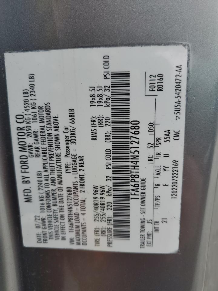 2022 FORD MUSTANG VIN:1FA6P8TH4N5127680