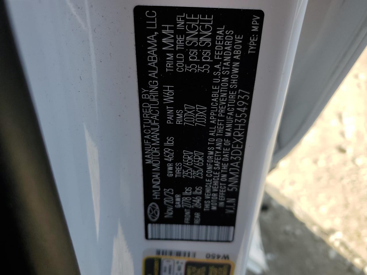 2024 HYUNDAI TUCSON SE VIN:5NMJA3DEXRH354937