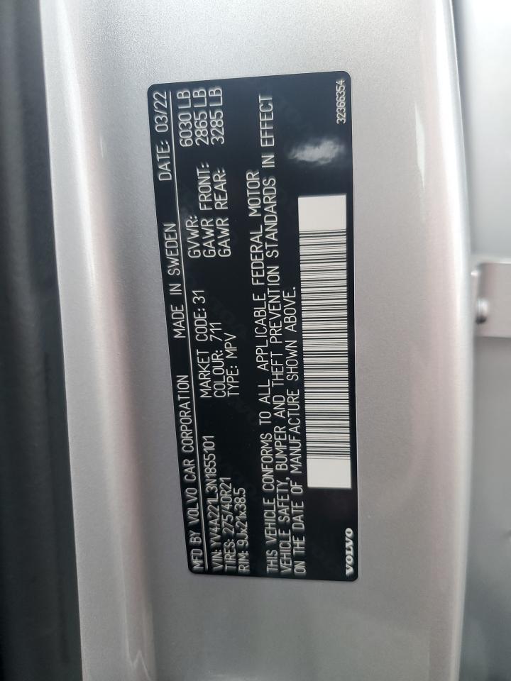 2022 VOLVO XC90 T6 INSCRIPTION VIN:YV4A221L3N1855101