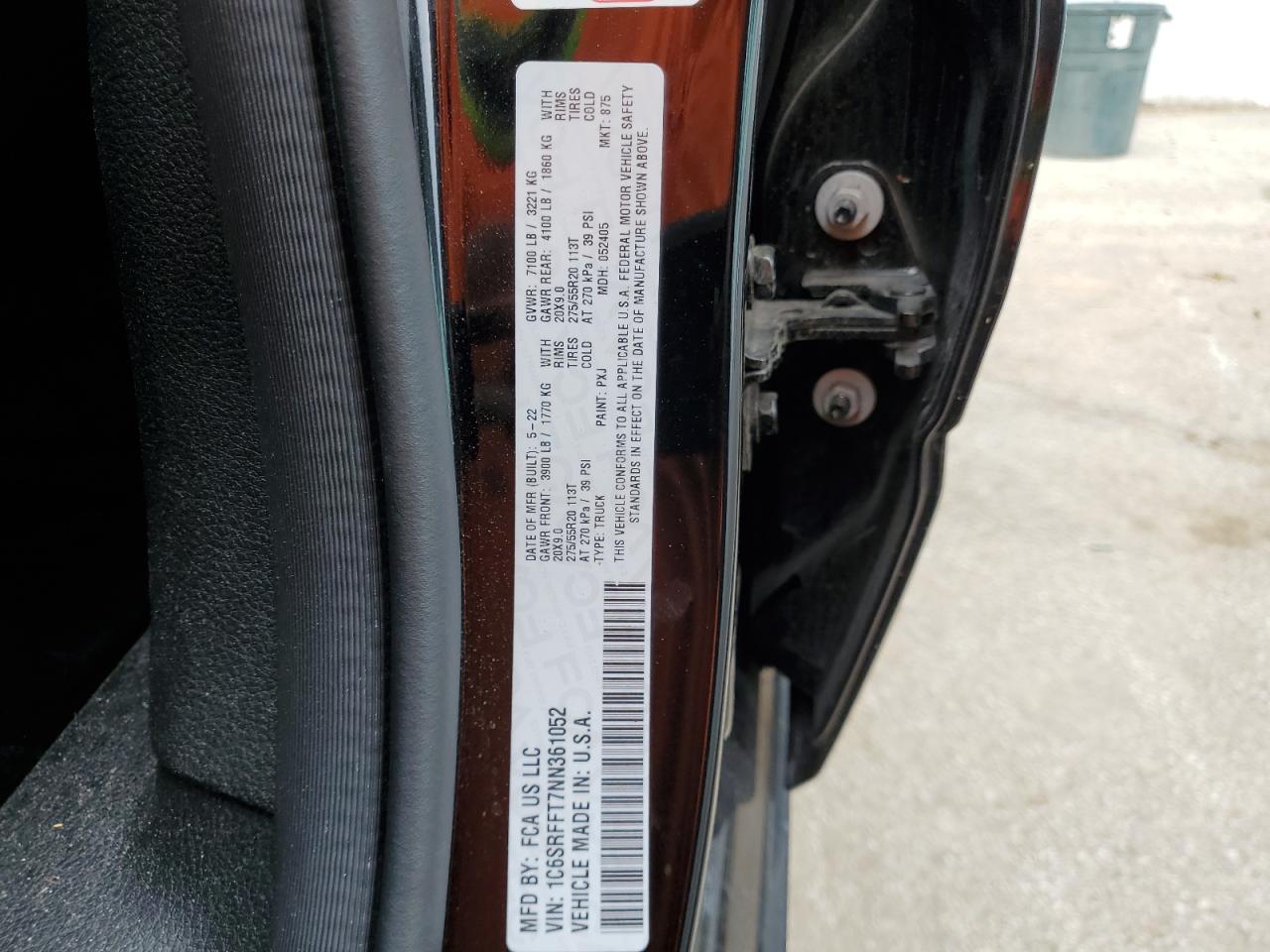 2022 RAM 1500 BIG HORN/LONE STAR VIN:1C6SRFFT7NN361052