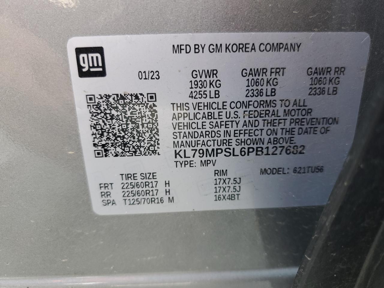 2023 CHEVROLET TRAILBLAZER LT VIN:KL79MPSL6PB127682