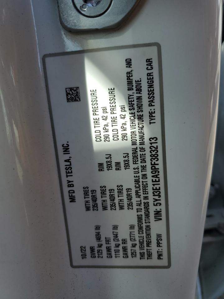 2023 TESLA MODEL 3 VIN:5YJ3E1EA9PF383213