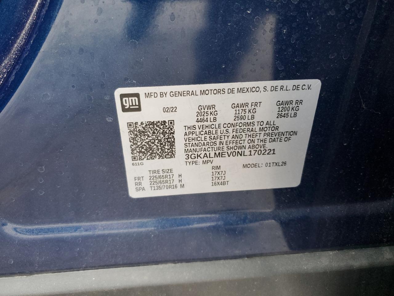 2022 GMC TERRAIN SLE VIN:3GKALMEV0NL170221