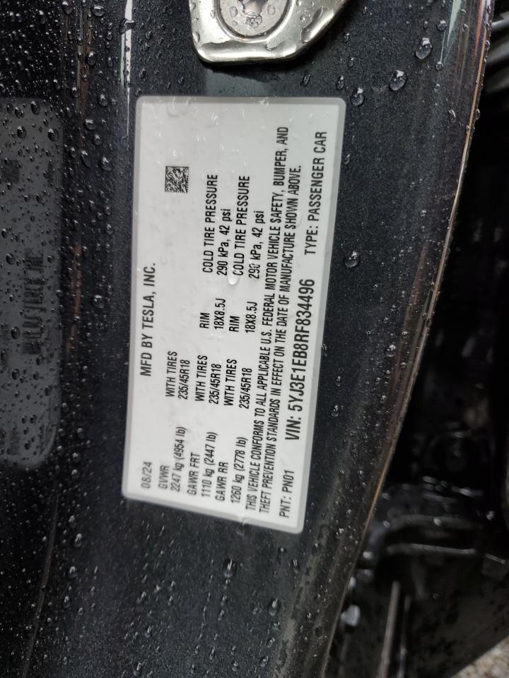 2024 TESLA MODEL 3 VIN:5YJ3E1EB8RF834496