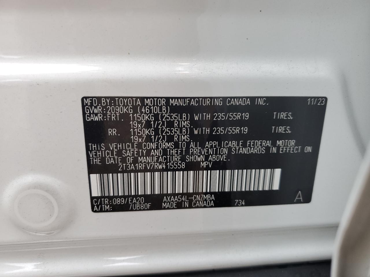 2024 TOYOTA RAV4 XLE PREMIUM VIN:2T3A1RFV7RW415558
