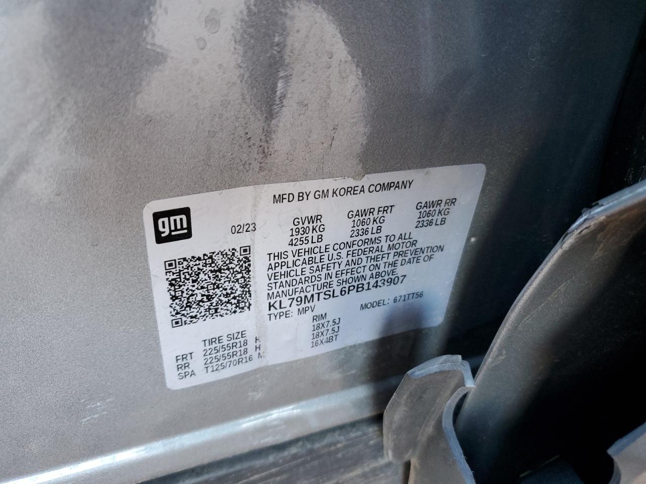 2023 CHEVROLET TRAILBLAZER RS VIN:KL79MTSL6PB143907