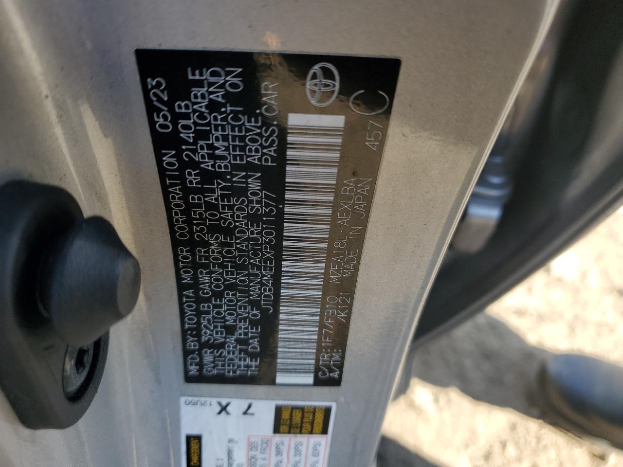2023 TOYOTA COROLLA LE VIN:JTDB4MEEXP3011377