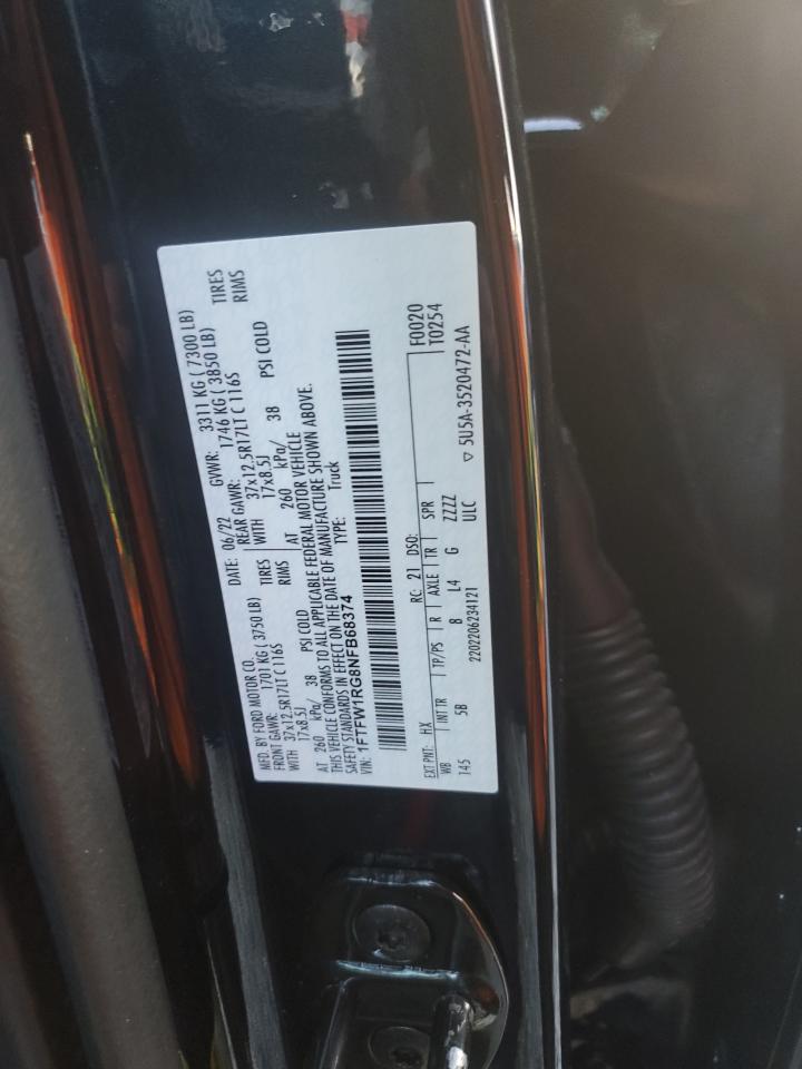 2022 FORD F150 RAPTOR VIN:1FTFW1RG8NFB68374