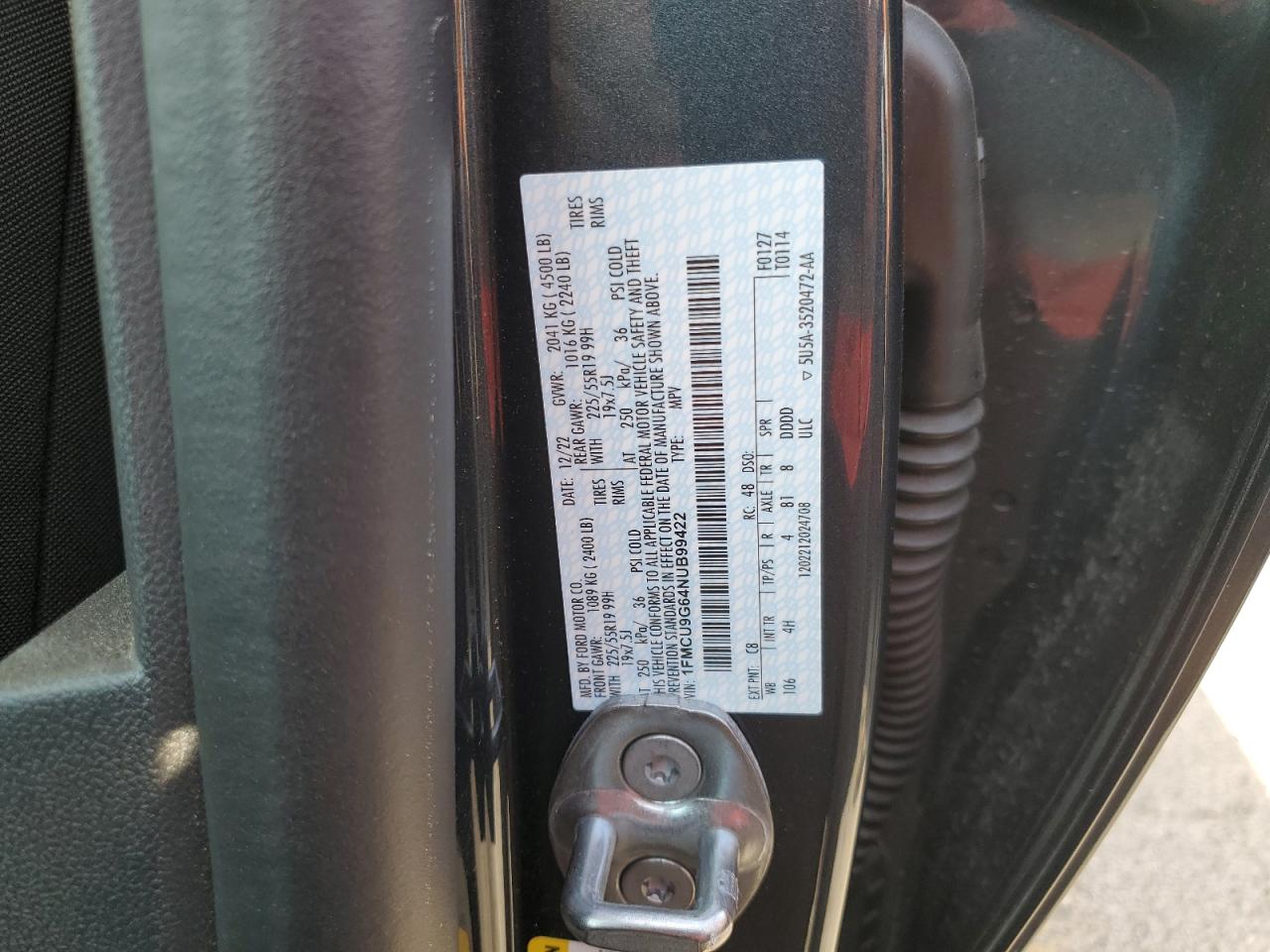 2022 FORD ESCAPE SE VIN:1FMCU9G64NUB99422