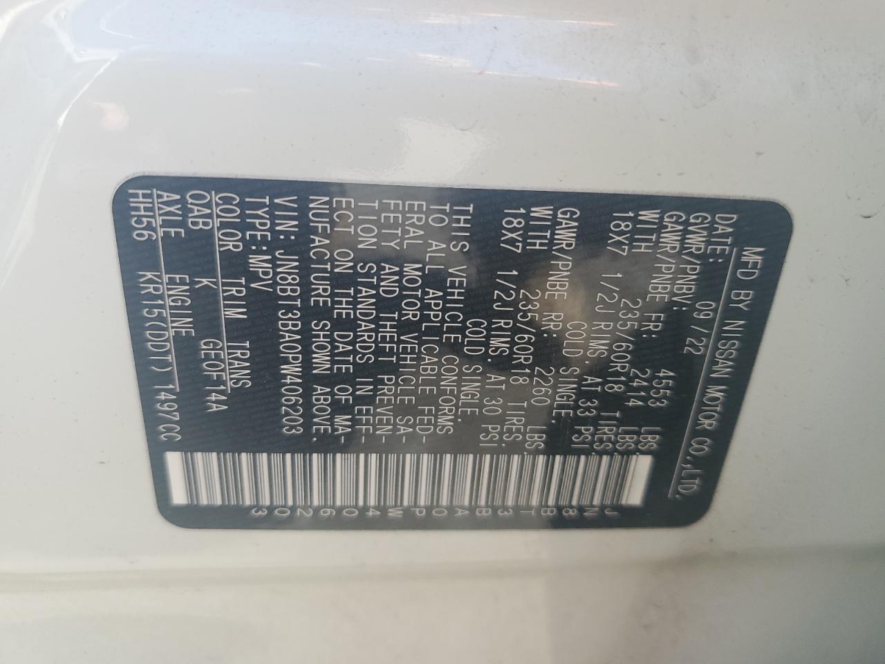 2023 NISSAN ROGUE SV VIN:JN8BT3BA0PW406203