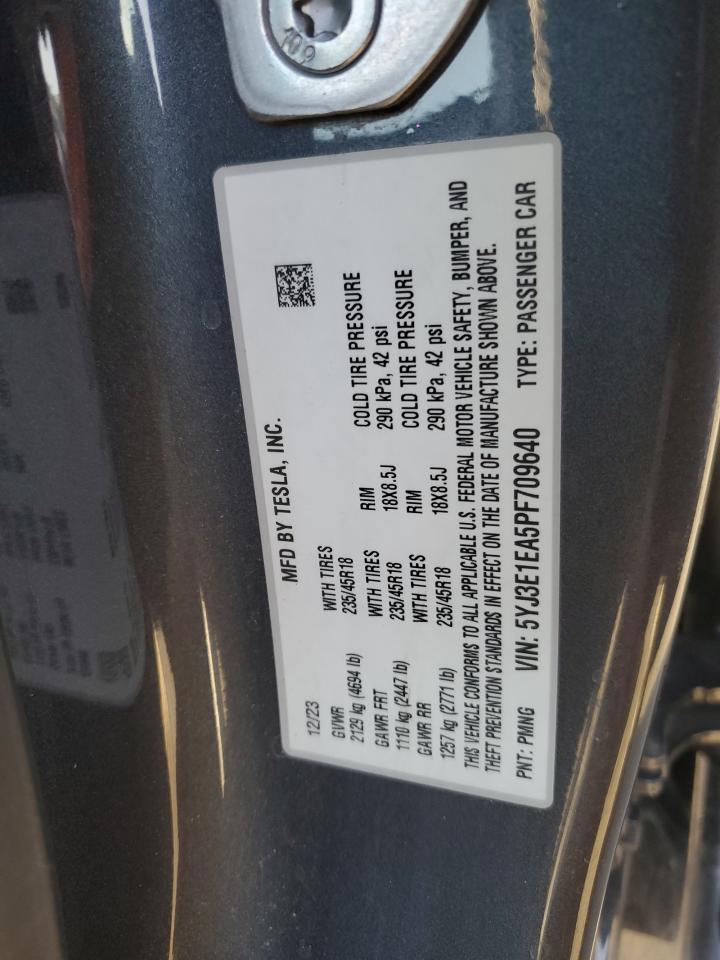 2023 TESLA MODEL 3 VIN:5YJ3E1EA5PF709640