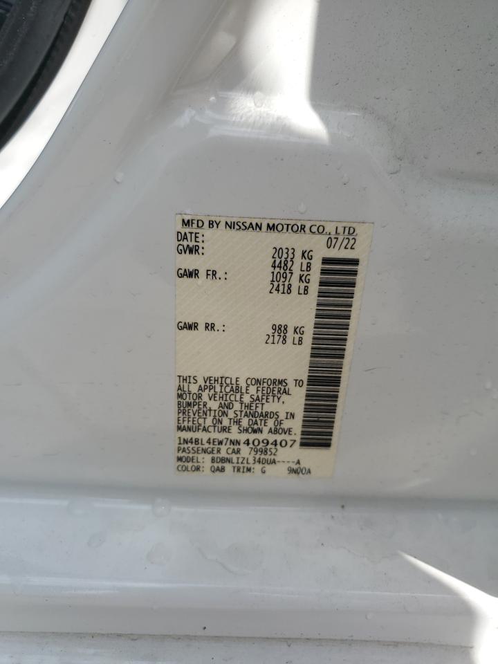 2022 NISSAN ALTIMA SL VIN:1N4BL4EW7NN409407