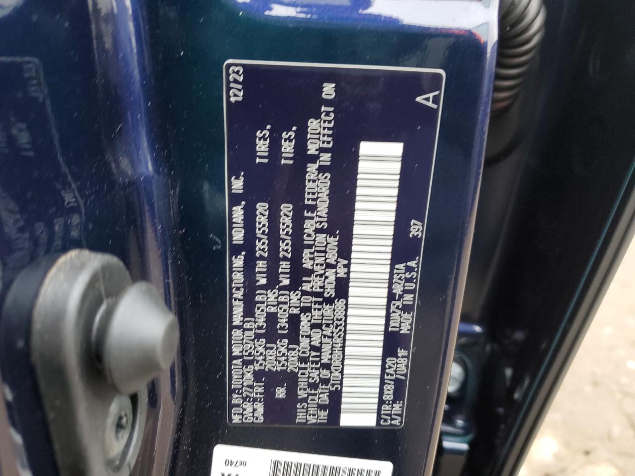 2024 TOYOTA HIGHLANDER LE VIN:5TDKDRBH4RS533886